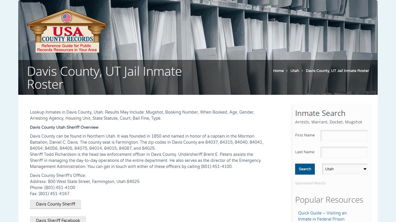 Davis County, UT Jail Inmate Roster | Name Search
