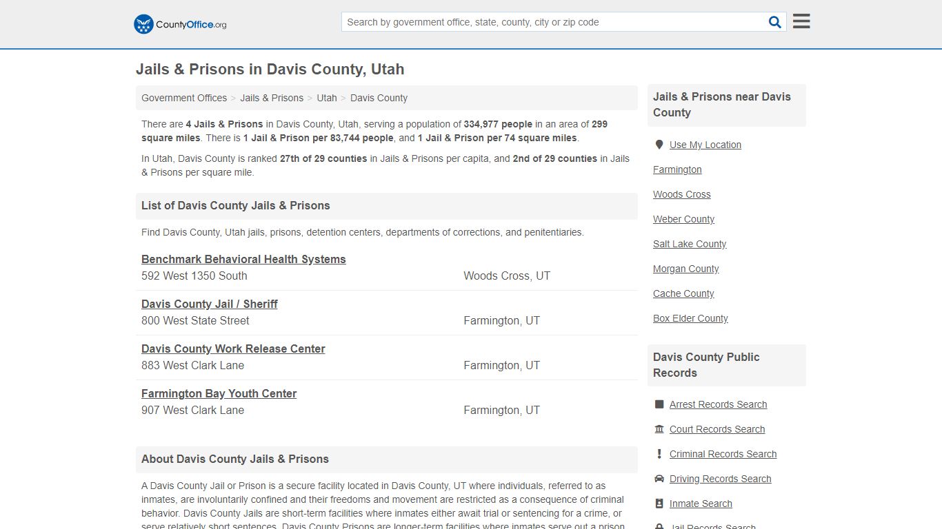 Jails & Prisons - Davis County, UT (Inmate Rosters & Records)